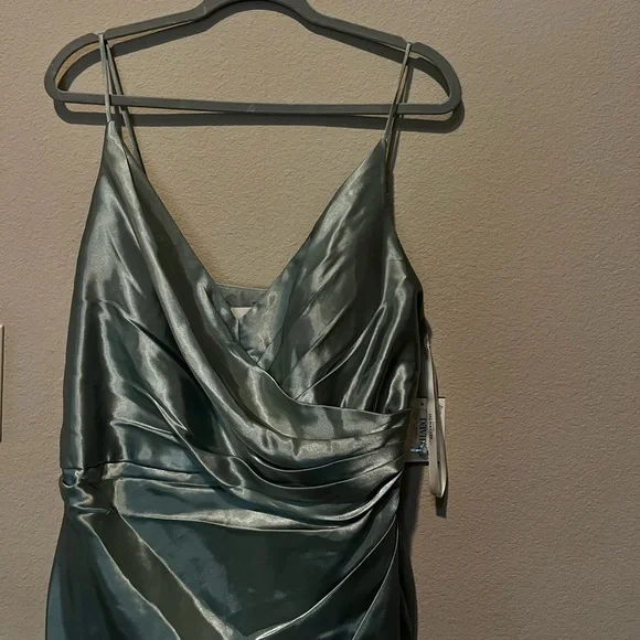NWT Dusty Sage Charmeuse Draped Strappy Dress Galina Signature Bridesmaid 14 - Picture 2 of 9